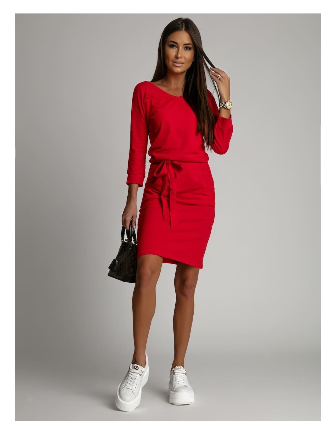 Rotes Kleid mit Bindegürtel 9729 – Online-Shop – Boutique